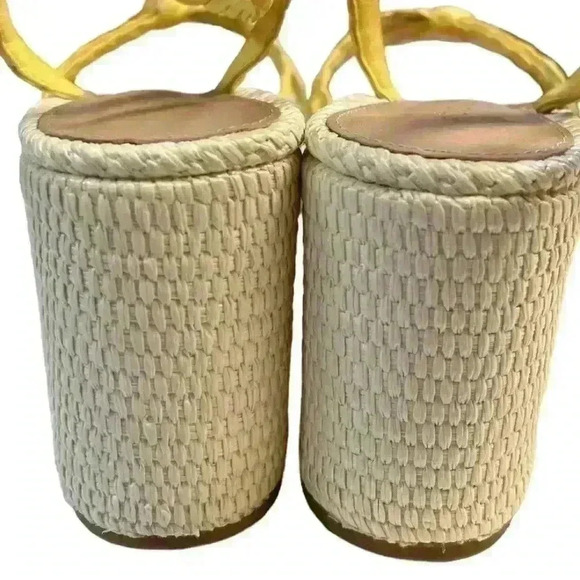 Antonio Melani Yellow Braided Leather Stacked Wedge Sandals 9.5 - Picture 8 of 12
